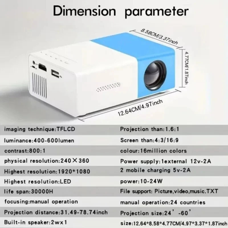 Mini Projetor Portátil Full HD 1080P