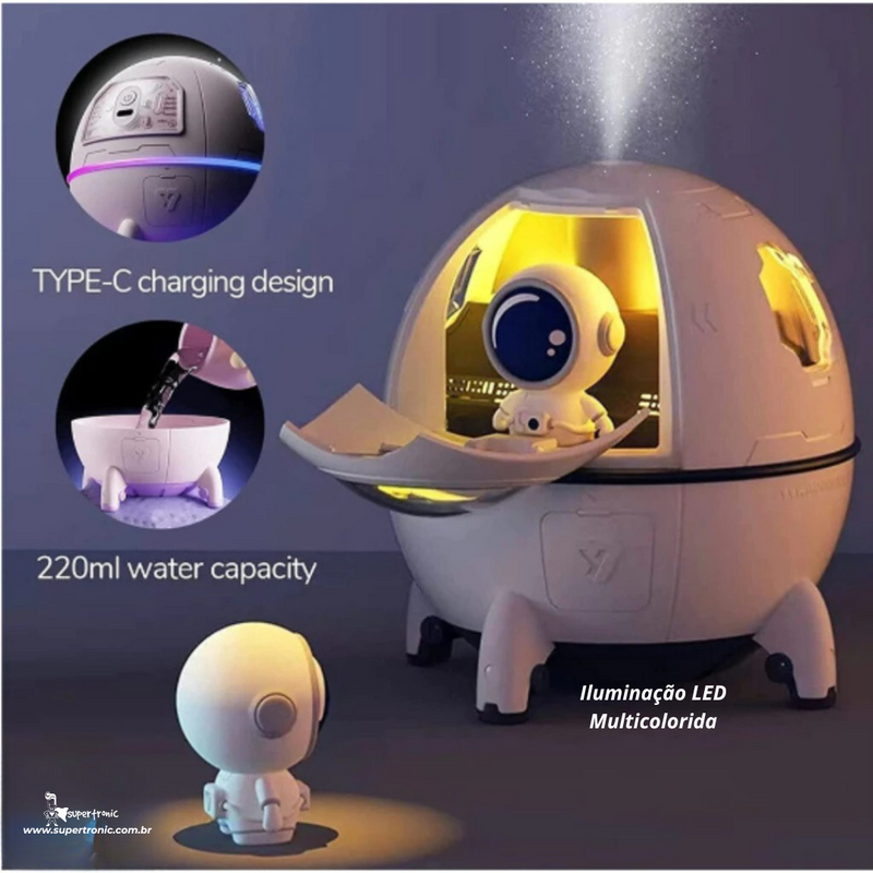 Umidificador Astronauta Luz LED Colorida | Design e Bem-estar em 1 Só Produto